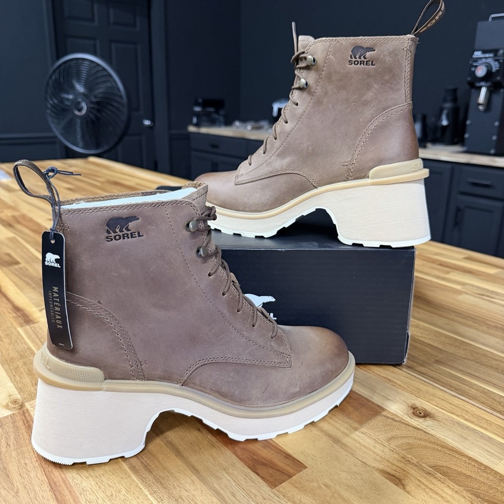 NIB Sorel Hi-Line Heel Lace Womens Sz 10 Brown Outdoor Leather Waterproof Boots